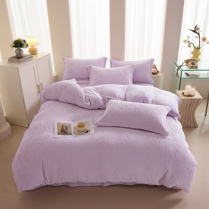 91家纺网 家纺一手货源 找家纺 （总）亿梵 2025秋冬新款A类全消光牛奶绒立体5D雕花绒四件套