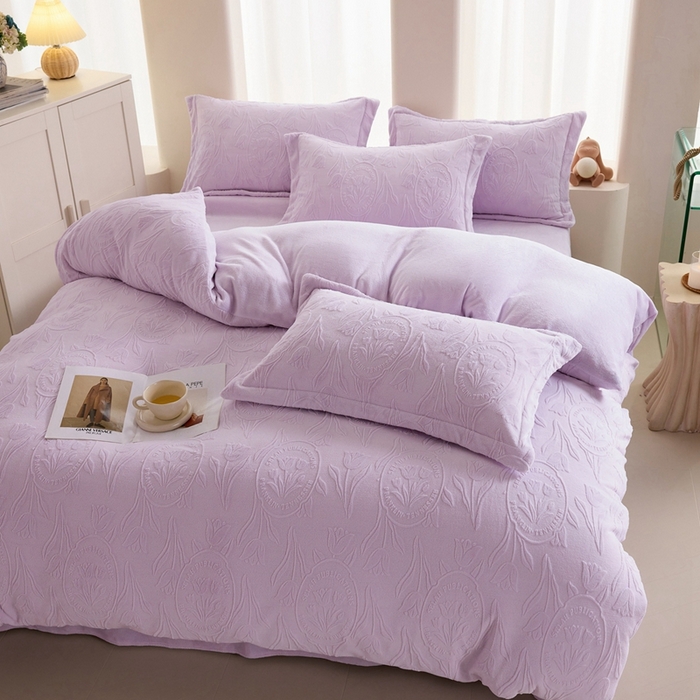 91家纺网 家纺一手货源 找家纺 （总）亿梵 2025秋冬新款A类全消光牛奶绒立体5D雕花绒四件套