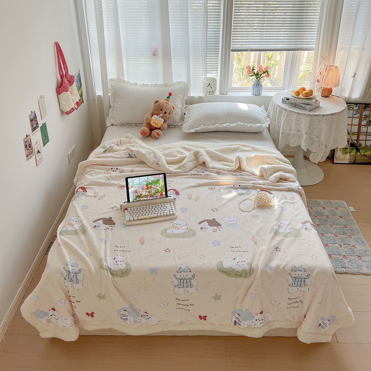 91家纺网 家纺一手货源 找家纺 耀悦家纺 2025新款毛毯带拉链被套两用加厚高克重牛奶绒毯子羊羔绒 萌宠的田园生活