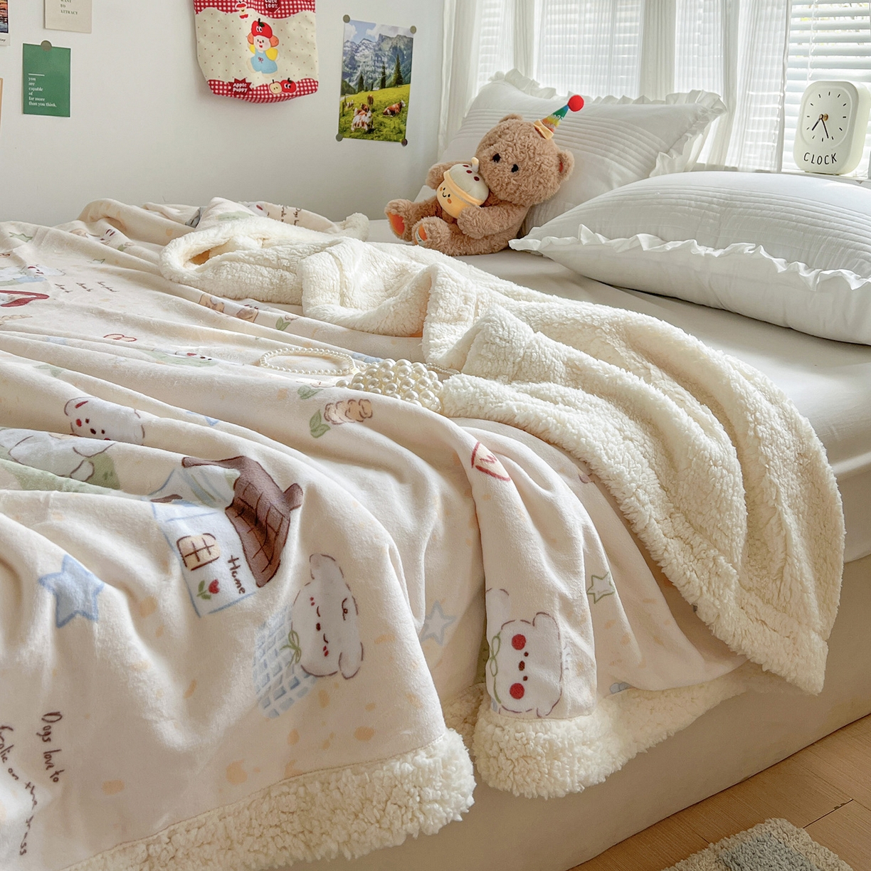 91家纺网 家纺一手货源 找家纺 耀悦家纺 2025新款毛毯带拉链被套两用加厚高克重牛奶绒毯子羊羔绒 萌宠的田园生活