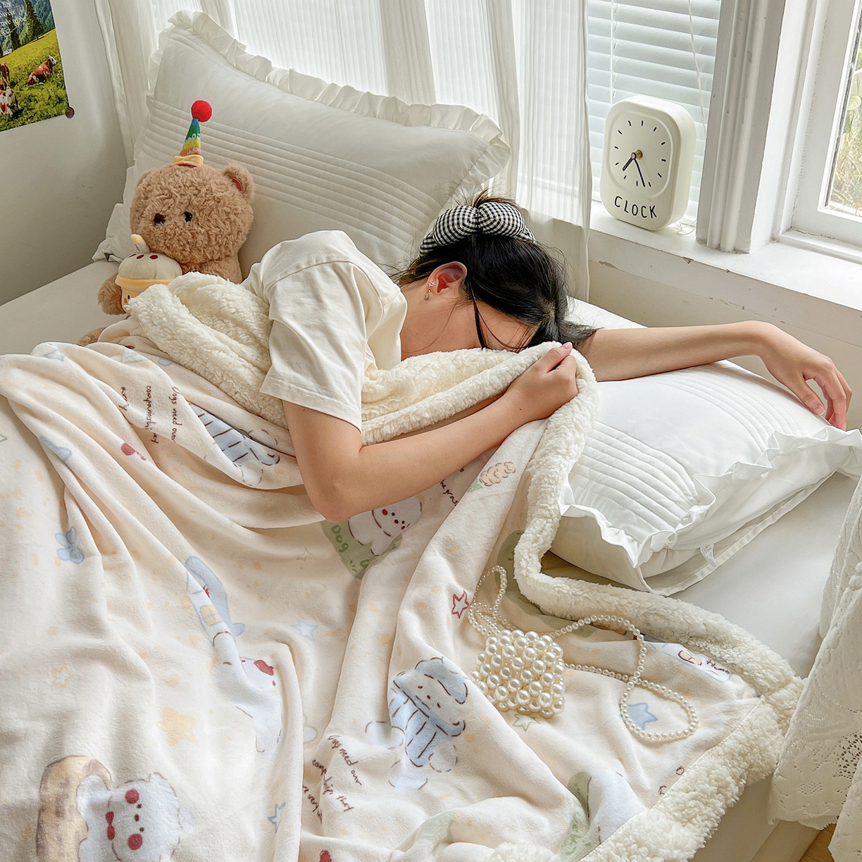 91家纺网 家纺一手货源 找家纺 耀悦家纺 2025新款毛毯带拉链被套两用加厚高克重牛奶绒毯子羊羔绒 萌宠的田园生活