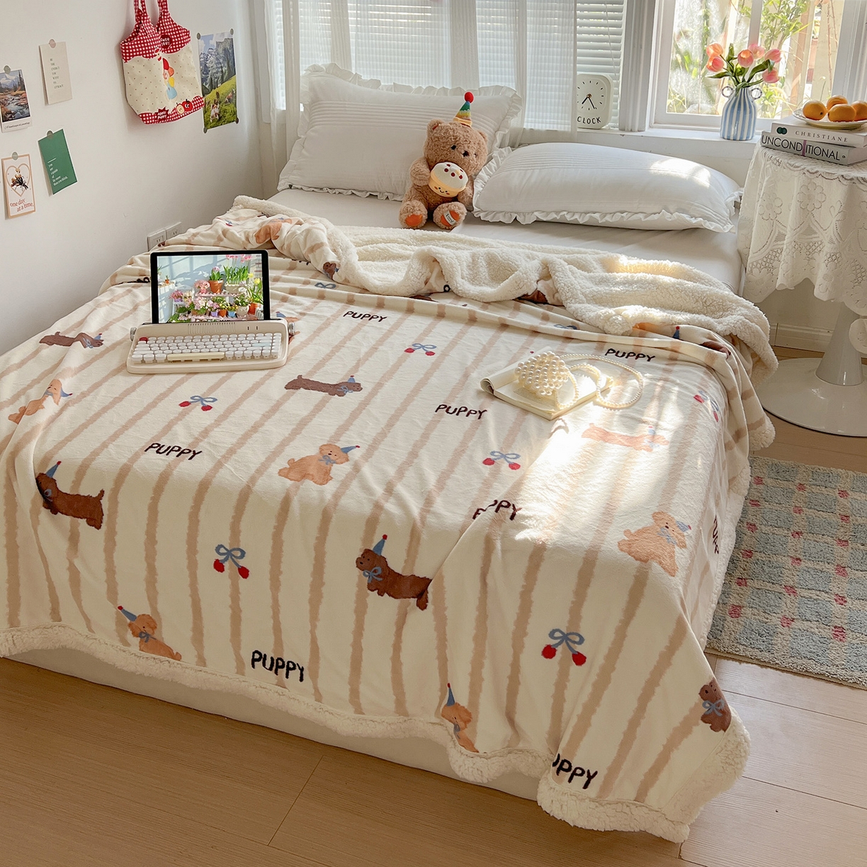 91家纺网 家纺一手货源 找家纺 耀悦家纺 2025新款毛毯带拉链被套两用加厚高克重牛奶绒毯子羊羔绒 条纹优雅修狗