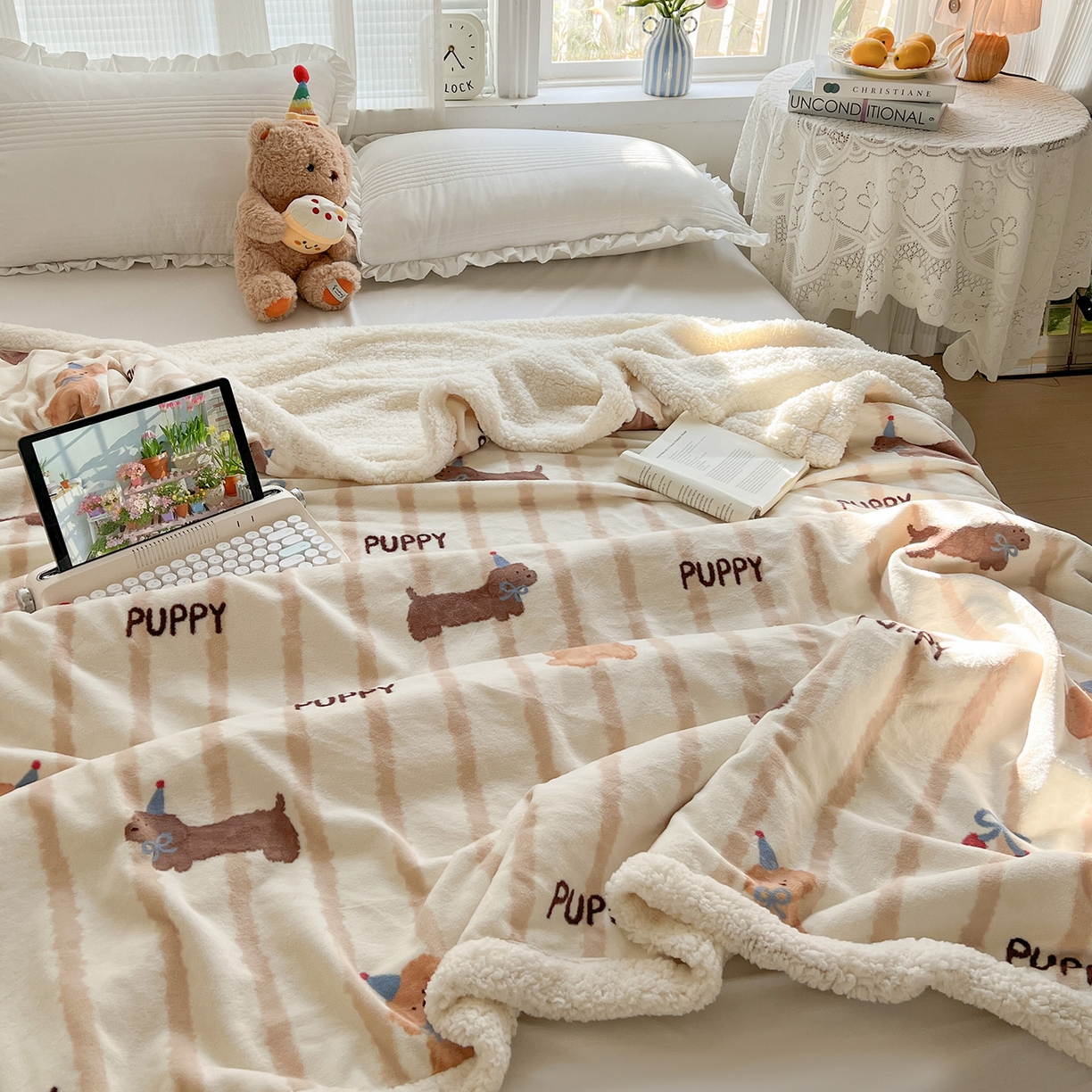 91家纺网 家纺一手货源 找家纺 耀悦家纺 2025新款毛毯带拉链被套两用加厚高克重牛奶绒毯子羊羔绒 条纹优雅修狗