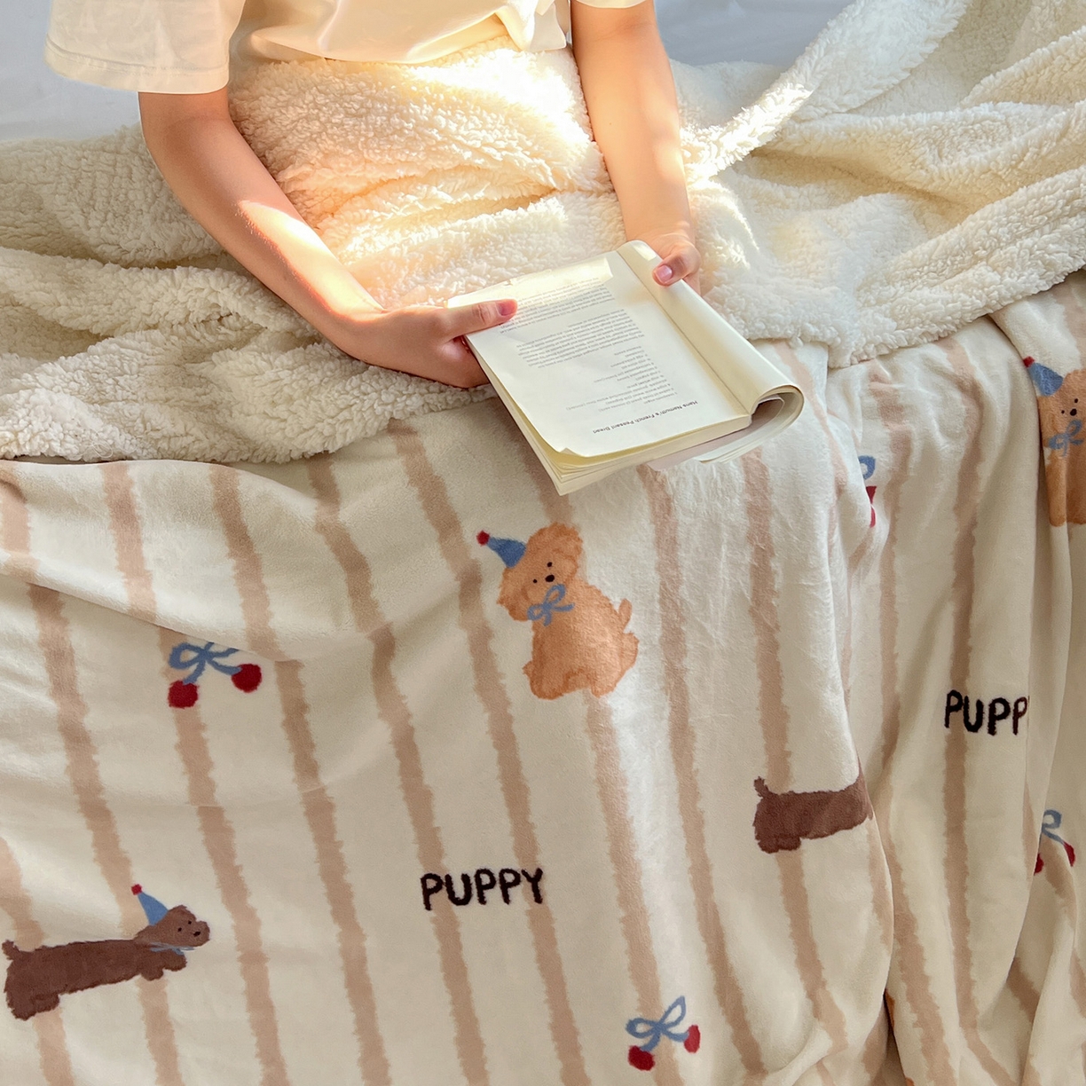 91家纺网 家纺一手货源 找家纺 耀悦家纺 2025新款毛毯带拉链被套两用加厚高克重牛奶绒毯子羊羔绒 条纹优雅修狗