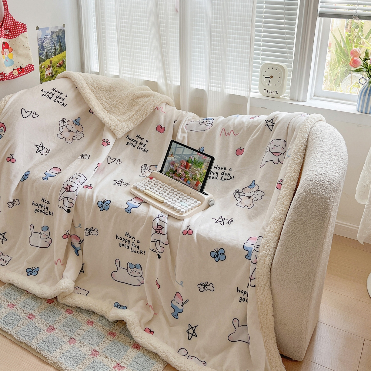 91家纺网 家纺一手货源 找家纺 耀悦家纺 2025新款毛毯带拉链被套两用加厚高克重牛奶绒毯子羊羔绒 五角星小猫