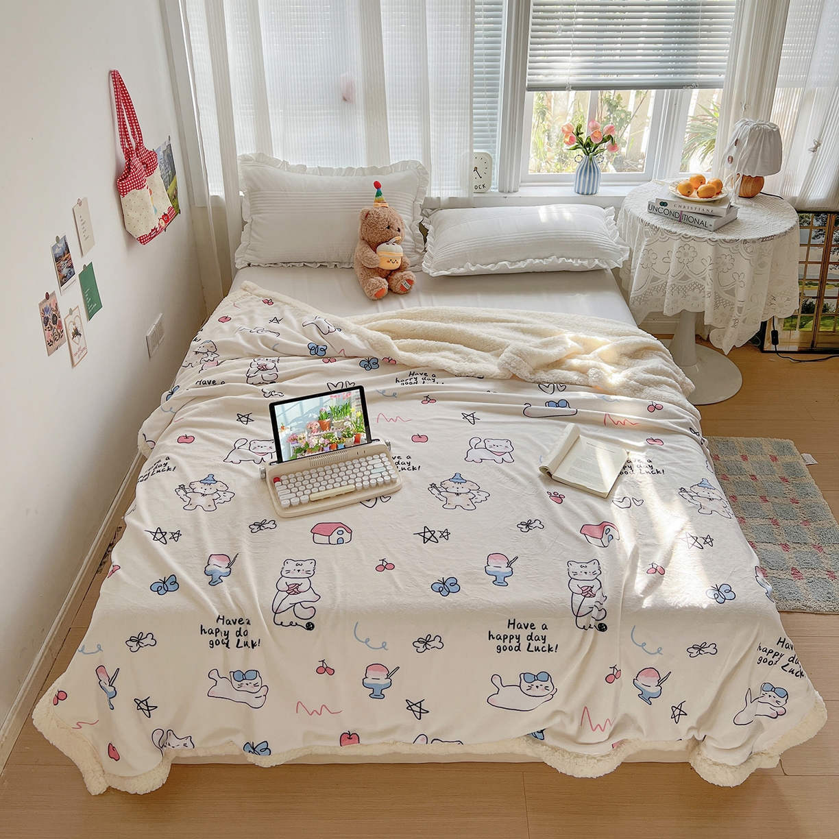 91家纺网 家纺一手货源 找家纺 耀悦家纺 2025新款毛毯带拉链被套两用加厚高克重牛奶绒毯子羊羔绒 五角星小猫