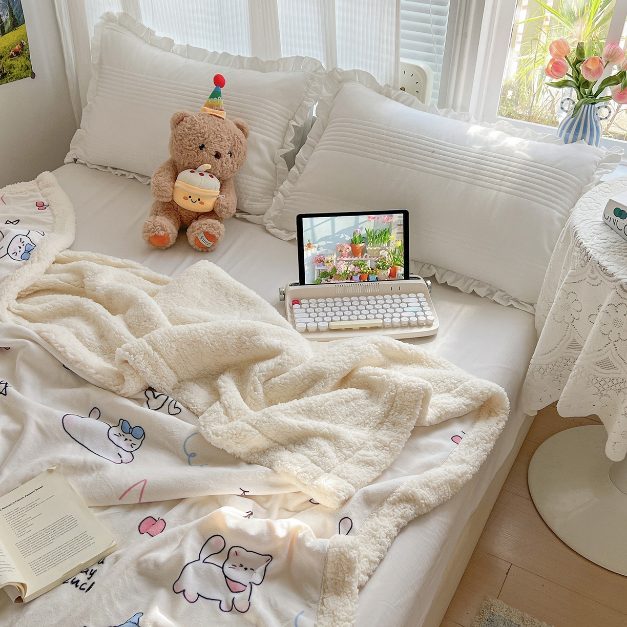 91家纺网 家纺一手货源 找家纺 耀悦家纺 2025新款毛毯带拉链被套两用加厚高克重牛奶绒毯子羊羔绒 五角星小猫