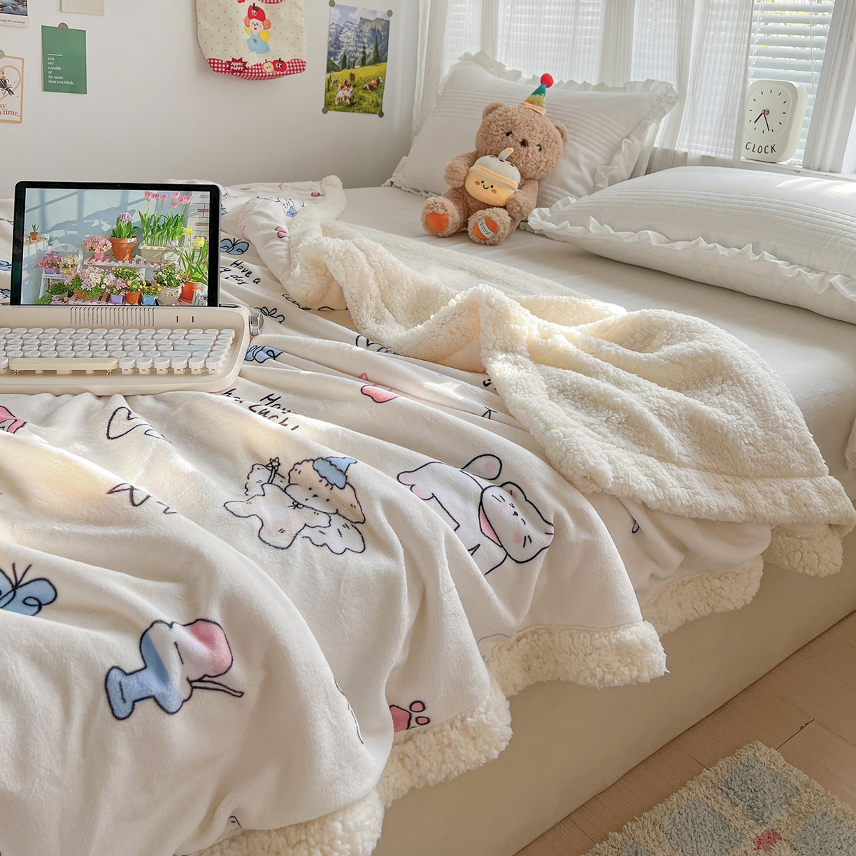 91家纺网 家纺一手货源 找家纺 耀悦家纺 2025新款毛毯带拉链被套两用加厚高克重牛奶绒毯子羊羔绒 五角星小猫