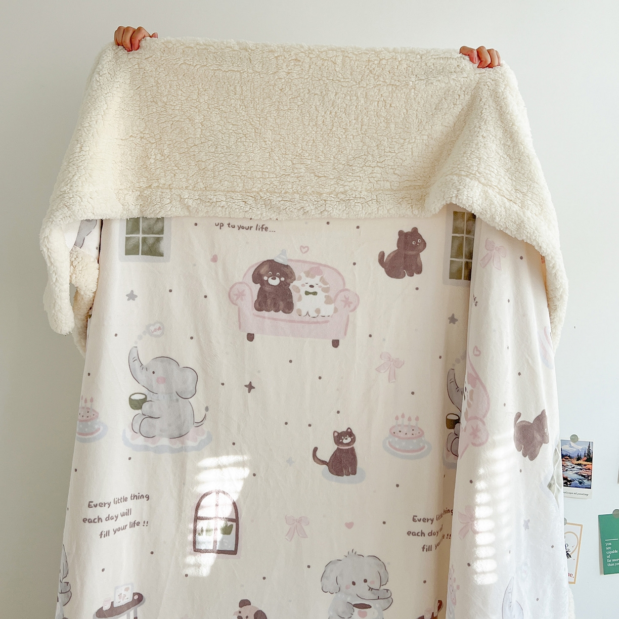 耀悦家纺 2025新款毛毯带拉链被套两用加厚高克重牛奶绒毯子羊羔绒 小象的生日聚会