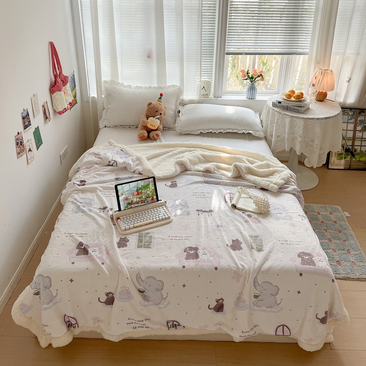 91家纺网 家纺一手货源 找家纺 耀悦家纺 2025新款毛毯带拉链被套两用加厚高克重牛奶绒毯子羊羔绒 小象的生日聚会