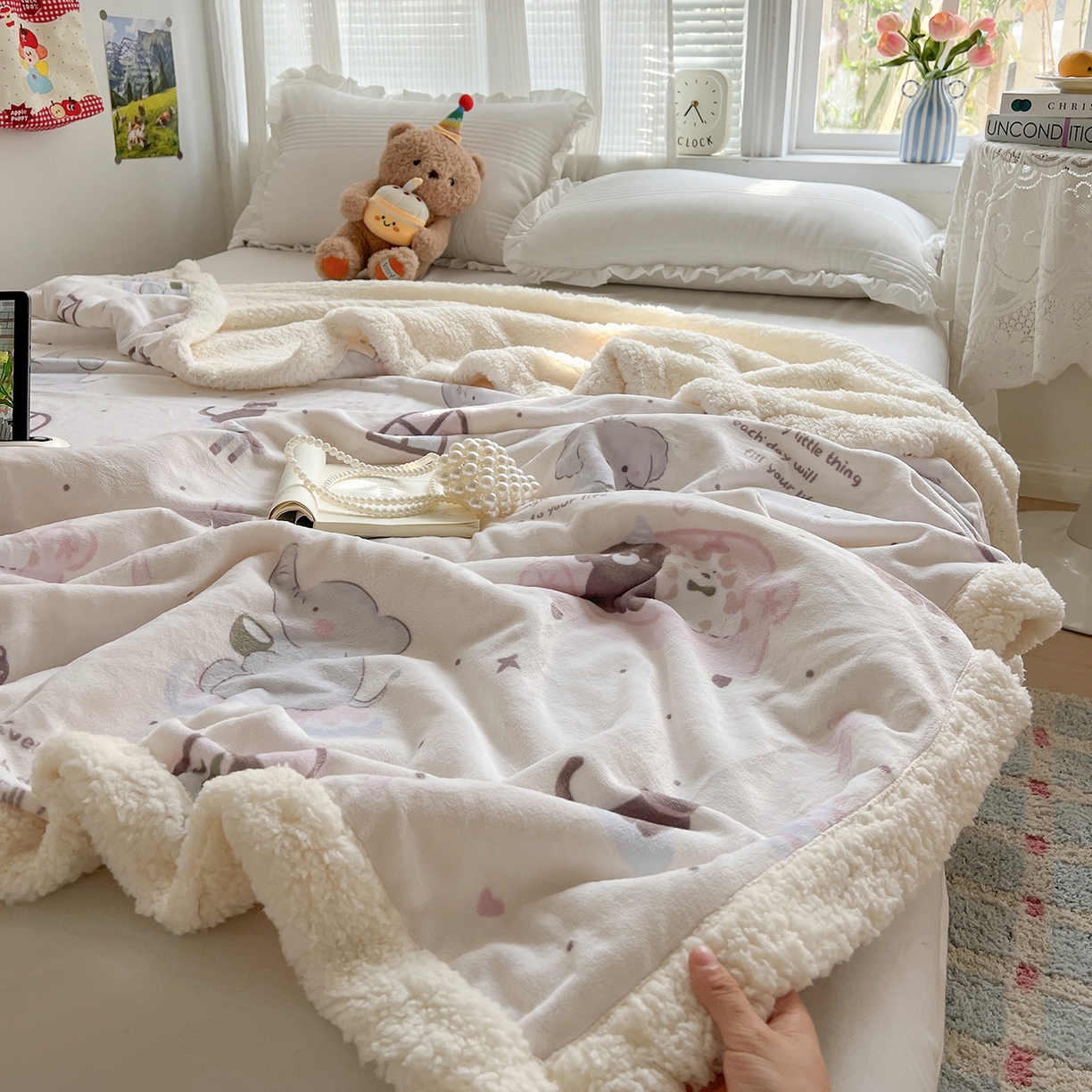 91家纺网 家纺一手货源 找家纺 耀悦家纺 2025新款毛毯带拉链被套两用加厚高克重牛奶绒毯子羊羔绒 小象的生日聚会