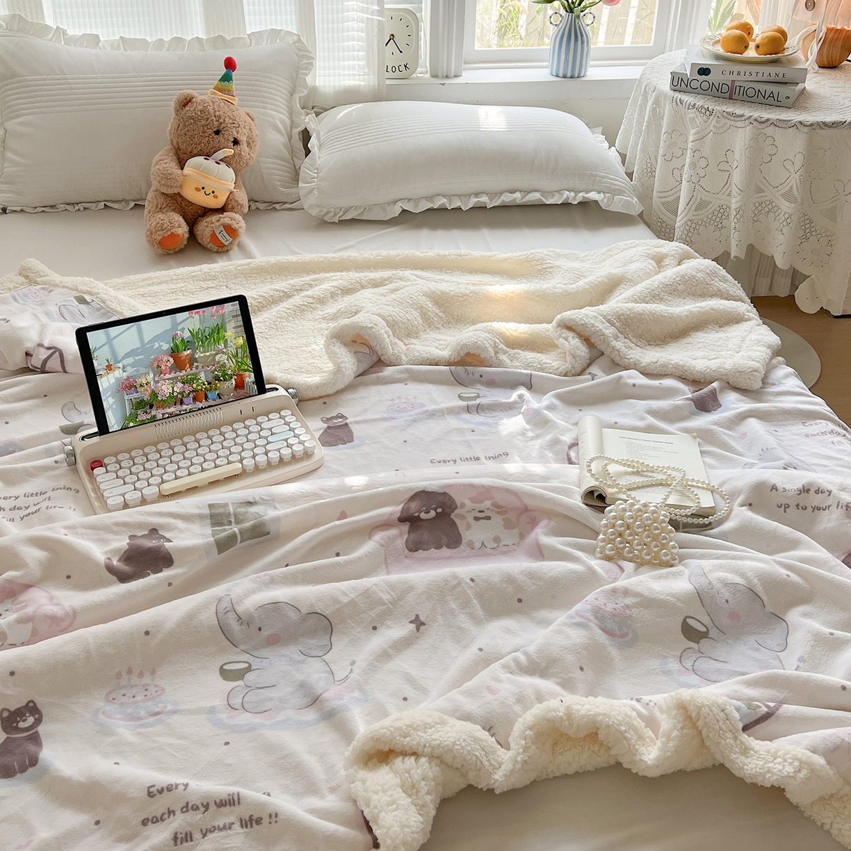 91家纺网 家纺一手货源 找家纺 耀悦家纺 2025新款毛毯带拉链被套两用加厚高克重牛奶绒毯子羊羔绒 小象的生日聚会