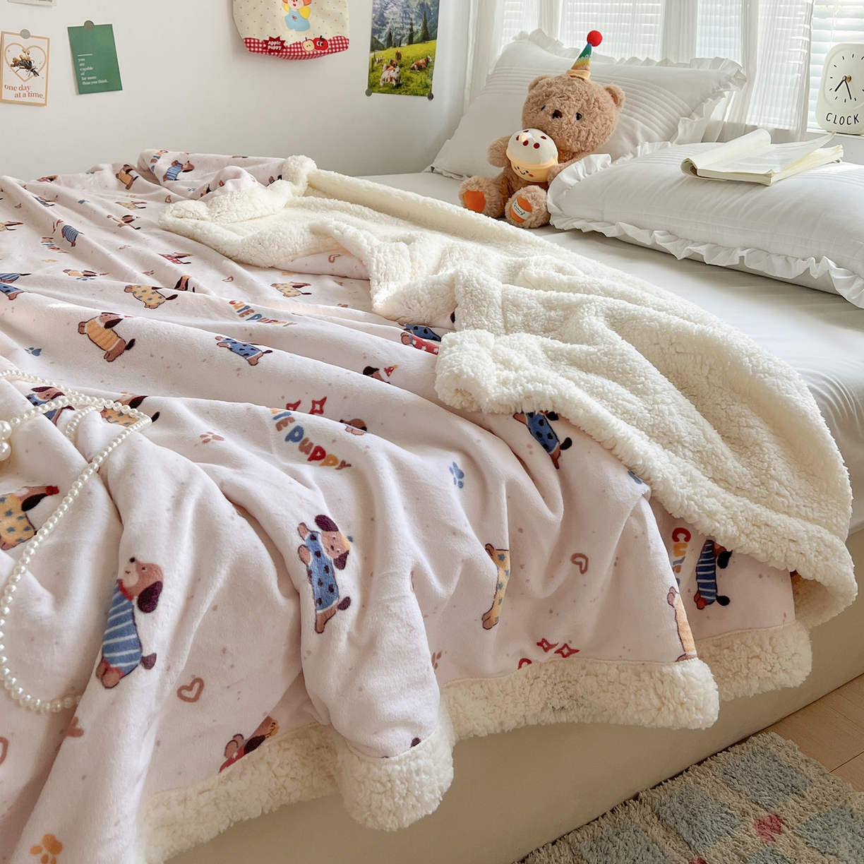 91家纺网 家纺一手货源 找家纺 耀悦家纺 2025新款毛毯带拉链被套两用加厚高克重牛奶绒毯子羊羔绒 星光腊肠狗