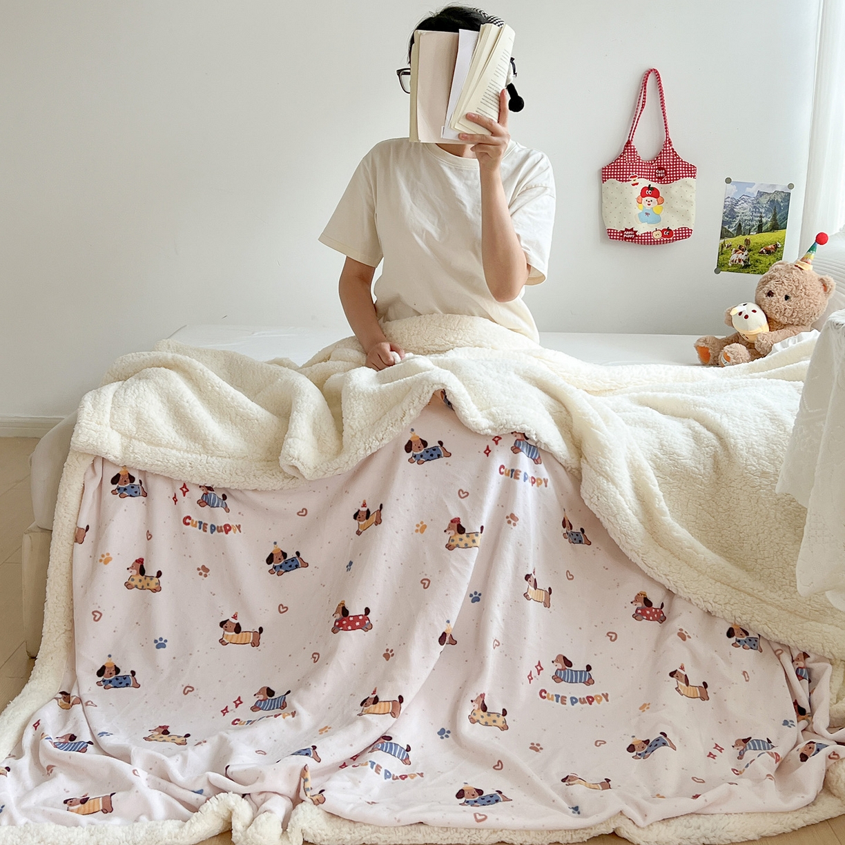 91家纺网 家纺一手货源 找家纺 耀悦家纺 2025新款毛毯带拉链被套两用加厚高克重牛奶绒毯子羊羔绒 星光腊肠狗