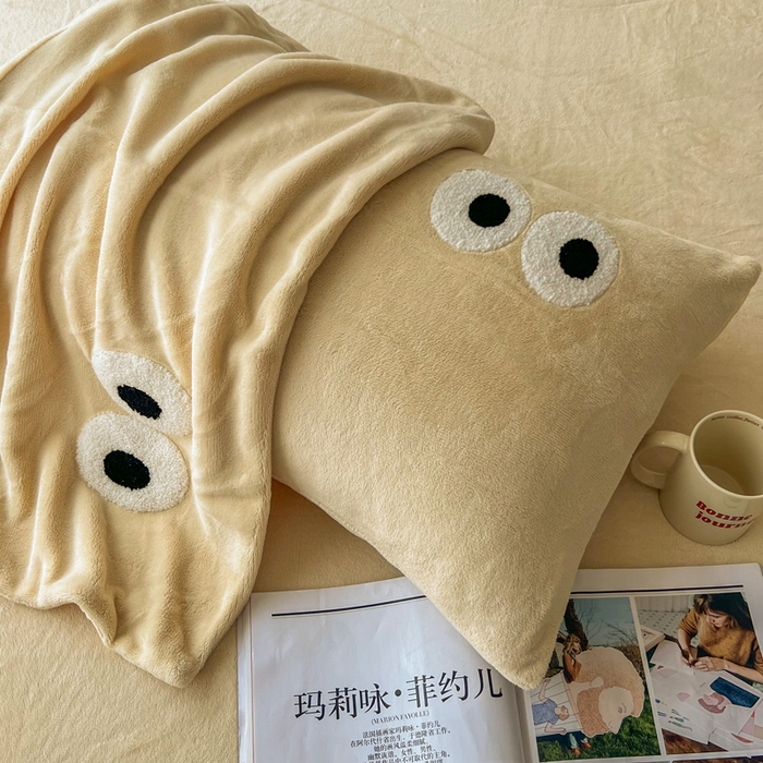 91家纺网 家纺一手货源 找家纺 悦织湾家纺 2025新款牛奶绒纯色单品枕套冬季加厚保暖透气轻奢时尚卡通枕套单品枕套枕套单件 牛奶绒奶黄