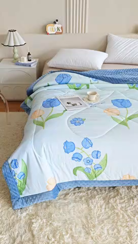 91家纺网 家纺一手货源 找家纺 欧朵 2025新款A类水洗棉豆豆绒被子冬被大豆被芯春秋被冬被 幼儿园 学生宿舍 四季被空调被子缤纷花朵