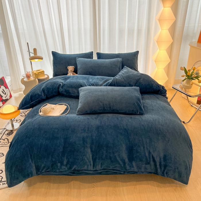 91家纺网 家纺一手货源 找家纺 （总）悦织湾家纺 2025新款简约纯色牛奶绒四件套条纹轻奢时尚冬季加厚保暖床上用品学生宿舍三四件套