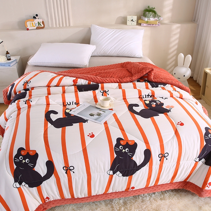 91家纺网 家纺一手货源 找家纺 欧朵 2025新款A类水洗棉豆豆绒被子冬被大豆被芯春秋被冬被 幼儿园 学生宿舍 四季被空调被子黑喵