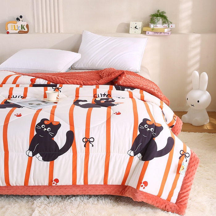 91家纺网 家纺一手货源 找家纺 欧朵 2025新款A类水洗棉豆豆绒被子冬被大豆被芯春秋被冬被 幼儿园 学生宿舍 四季被空调被子黑喵