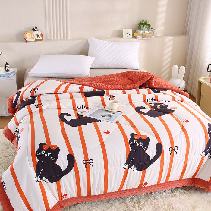 91家纺网 家纺一手货源 找家纺 欧朵 2025新款A类水洗棉豆豆绒被子冬被大豆被芯春秋被冬被 幼儿园 学生宿舍 四季被空调被子黑喵