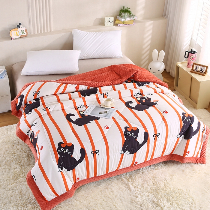 91家纺网 家纺一手货源 找家纺 欧朵 2025新款A类水洗棉豆豆绒被子冬被大豆被芯春秋被冬被 幼儿园 学生宿舍 四季被空调被子黑喵