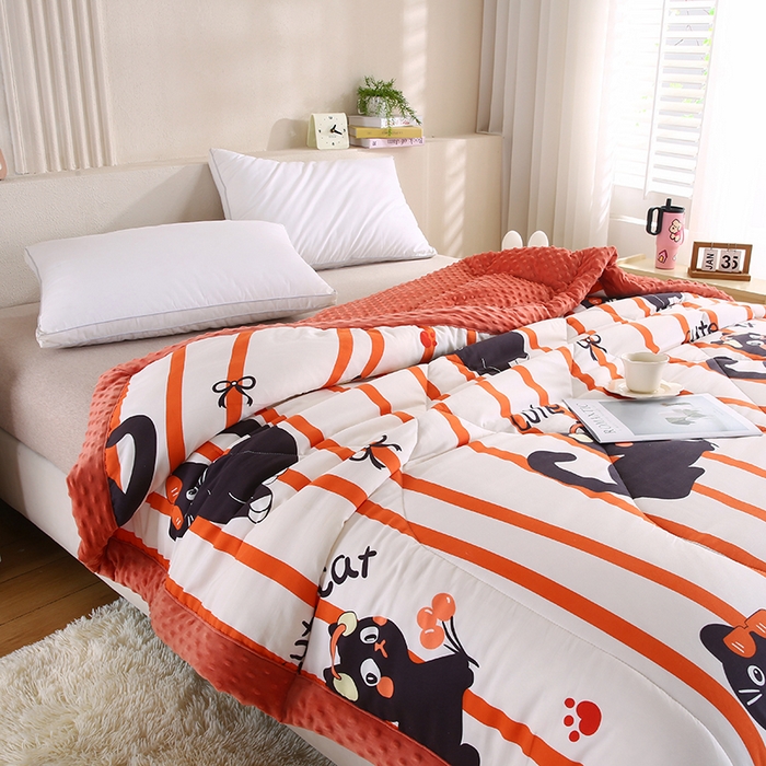 91家纺网 家纺一手货源 找家纺 欧朵 2025新款A类水洗棉豆豆绒被子冬被大豆被芯春秋被冬被 幼儿园 学生宿舍 四季被空调被子黑喵