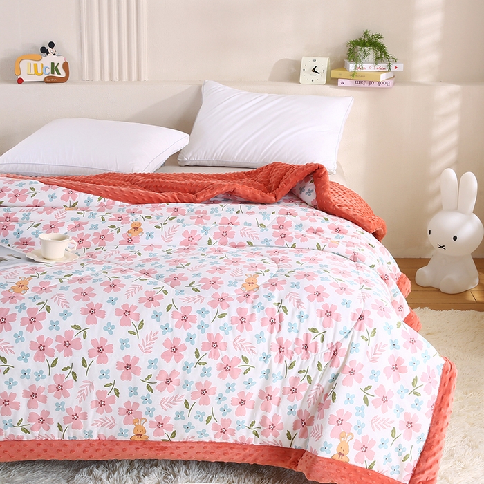 91家纺网 家纺一手货源 找家纺 欧朵 2025新款A类水洗棉豆豆绒被子冬被大豆被芯春秋被冬被 幼儿园 学生宿舍 四季被空调被子花漾