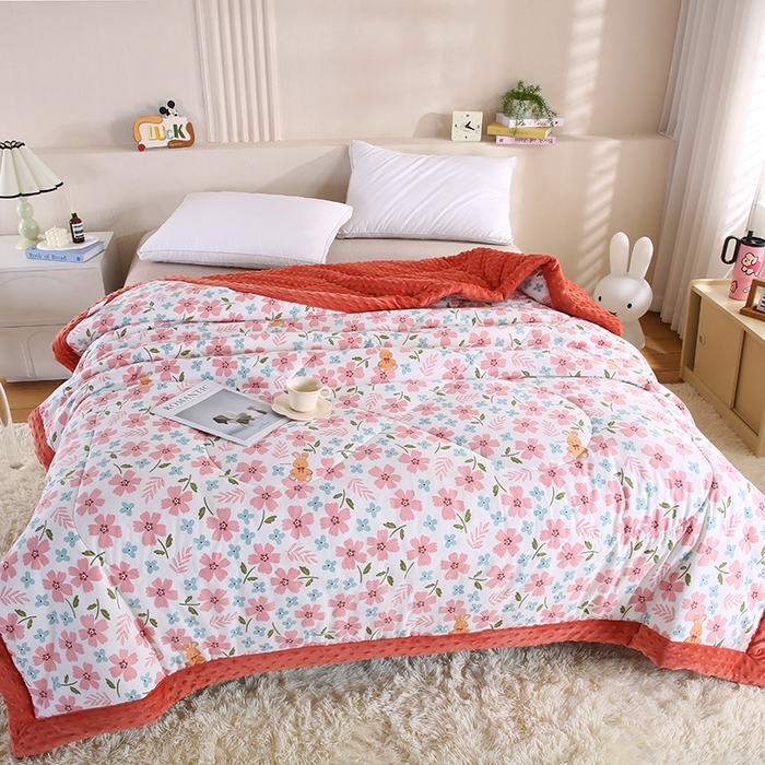 91家纺网 家纺一手货源 找家纺 欧朵 2025新款A类水洗棉豆豆绒被子冬被大豆被芯春秋被冬被 幼儿园 学生宿舍 四季被空调被子花漾