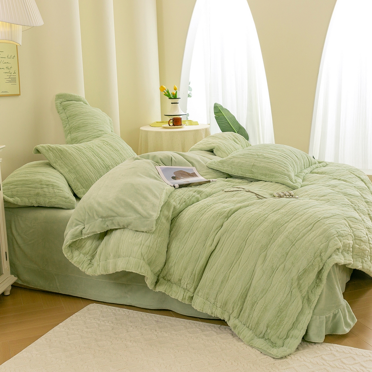 91家纺网 家纺一手货源 找家纺 （总）绒博士 2025新款兔毛绒宽边款四件套--云朵奇遇系列