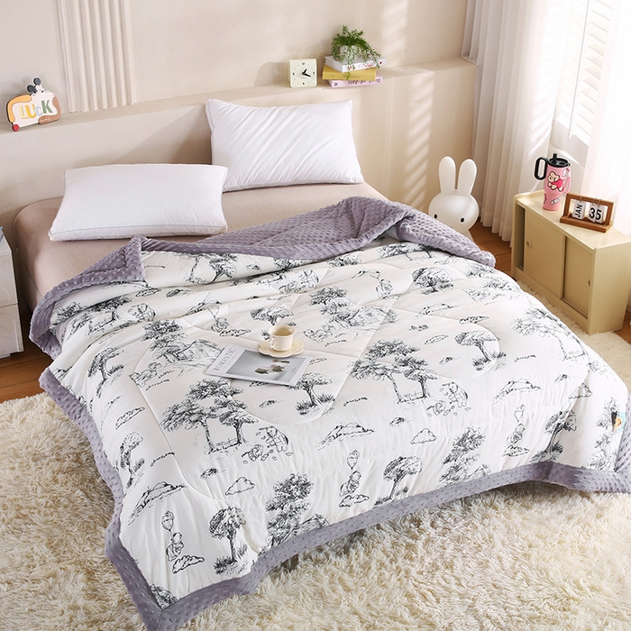 91家纺网 家纺一手货源 找家纺 欧朵 2025新款A类水洗棉豆豆绒被子冬被大豆被芯春秋被冬被 幼儿园 学生宿舍 四季被空调被子江南墨色