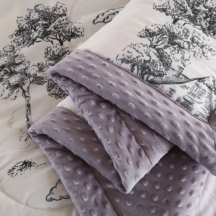 91家纺网 家纺一手货源 找家纺 欧朵 2025新款A类水洗棉豆豆绒被子冬被大豆被芯春秋被冬被 幼儿园 学生宿舍 四季被空调被子江南墨色