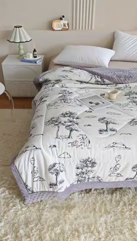 91家纺网 家纺一手货源 找家纺 欧朵 2025新款A类水洗棉豆豆绒被子冬被大豆被芯春秋被冬被 幼儿园 学生宿舍 四季被空调被子江南墨色