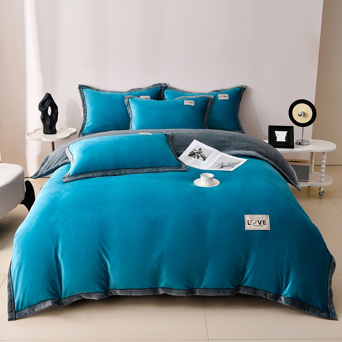 馨梦缘-2025新款牛奶绒四件套 爵士蓝+深灰