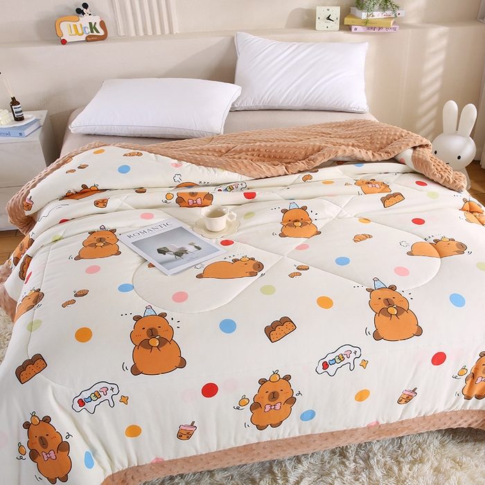 91家纺网 家纺一手货源 找家纺 欧朵 2025新款A类水洗棉豆豆绒被子冬被大豆被芯春秋被冬被 幼儿园 学生宿舍 四季被空调被子卡皮巴拉