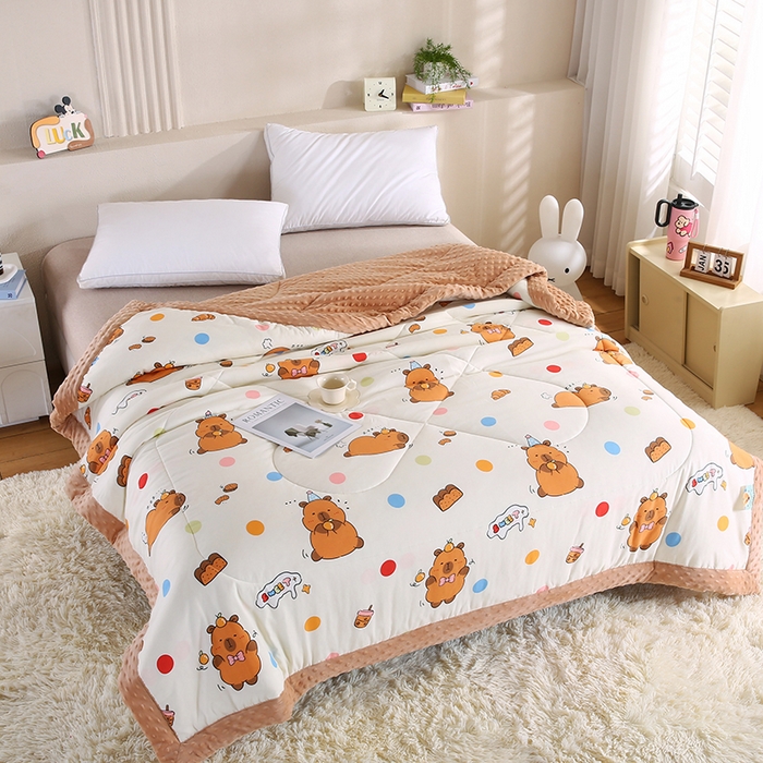 91家纺网 家纺一手货源 找家纺 欧朵 2025新款A类水洗棉豆豆绒被子冬被大豆被芯春秋被冬被 幼儿园 学生宿舍 四季被空调被子卡皮巴拉