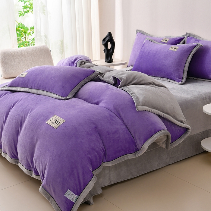 91家纺网 家纺一手货源 找家纺 馨梦缘-2025新款牛奶绒四件套 香芋紫+浅灰