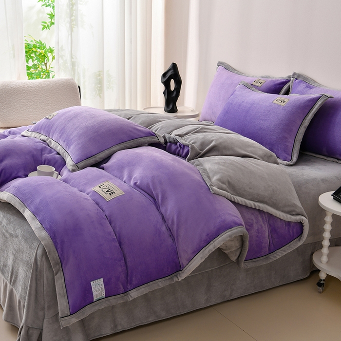 91家纺网 家纺一手货源 找家纺 馨梦缘-2025新款牛奶绒四件套 香芋紫+浅灰