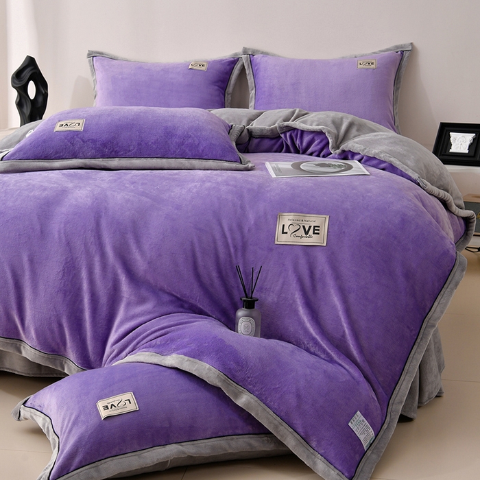 91家纺网 家纺一手货源 找家纺 馨梦缘-2025新款牛奶绒四件套 香芋紫+浅灰