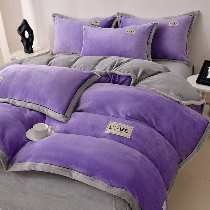 91家纺网 家纺一手货源 找家纺 馨梦缘-2025新款牛奶绒四件套 香芋紫+浅灰