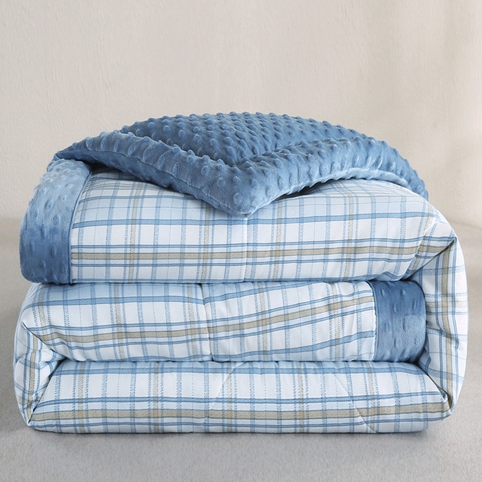 91家纺网 家纺一手货源 找家纺 欧朵 2025新款A类水洗棉豆豆绒被子冬被大豆被芯春秋被冬被 幼儿园 学生宿舍 四季被空调被子蓝大格