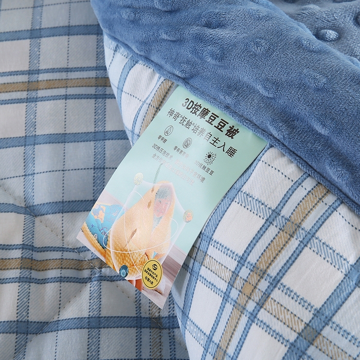 91家纺网 家纺一手货源 找家纺 欧朵 2025新款A类水洗棉豆豆绒被子冬被大豆被芯春秋被冬被 幼儿园 学生宿舍 四季被空调被子蓝大格