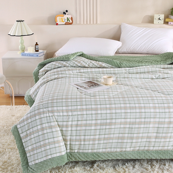 91家纺网 家纺一手货源 找家纺 欧朵 2025新款A类水洗棉豆豆绒被子冬被大豆被芯春秋被冬被 幼儿园 学生宿舍 四季被空调被子绿大格