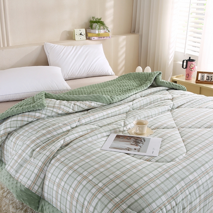 91家纺网 家纺一手货源 找家纺 欧朵 2025新款A类水洗棉豆豆绒被子冬被大豆被芯春秋被冬被 幼儿园 学生宿舍 四季被空调被子绿大格