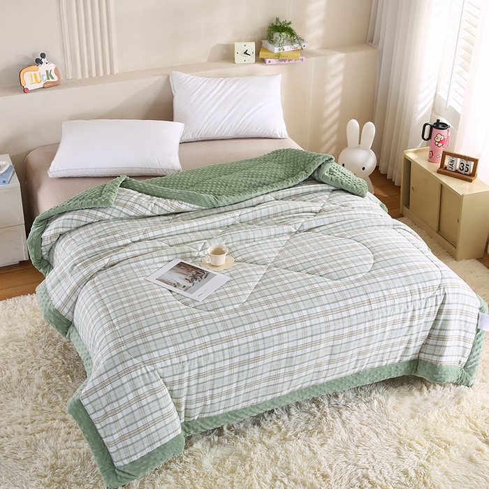 91家纺网 家纺一手货源 找家纺 欧朵 2025新款A类水洗棉豆豆绒被子冬被大豆被芯春秋被冬被 幼儿园 学生宿舍 四季被空调被子绿大格