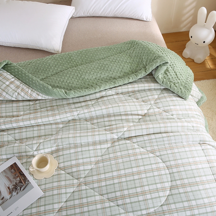 91家纺网 家纺一手货源 找家纺 欧朵 2025新款A类水洗棉豆豆绒被子冬被大豆被芯春秋被冬被 幼儿园 学生宿舍 四季被空调被子绿大格