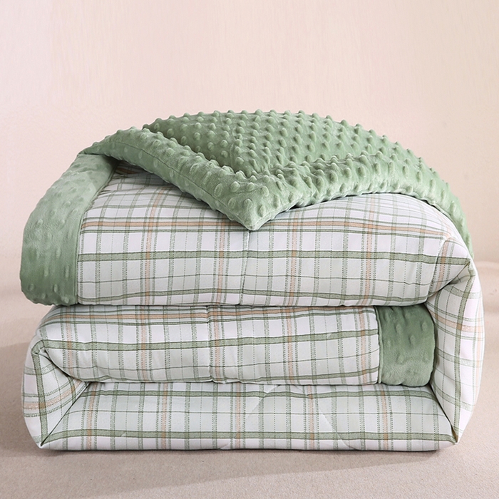 91家纺网 家纺一手货源 找家纺 欧朵 2025新款A类水洗棉豆豆绒被子冬被大豆被芯春秋被冬被 幼儿园 学生宿舍 四季被空调被子绿大格