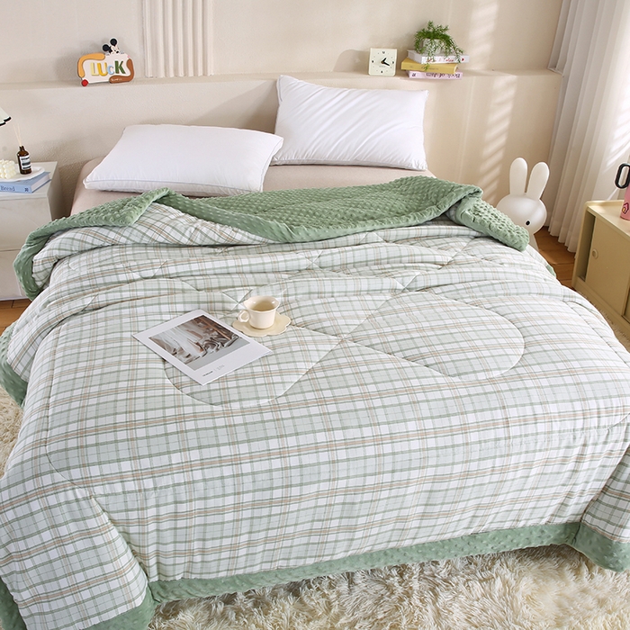 91家纺网 家纺一手货源 找家纺 欧朵 2025新款A类水洗棉豆豆绒被子冬被大豆被芯春秋被冬被 幼儿园 学生宿舍 四季被空调被子绿大格