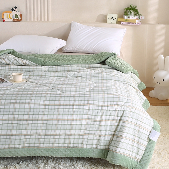 91家纺网 家纺一手货源 找家纺 欧朵 2025新款A类水洗棉豆豆绒被子冬被大豆被芯春秋被冬被 幼儿园 学生宿舍 四季被空调被子绿大格