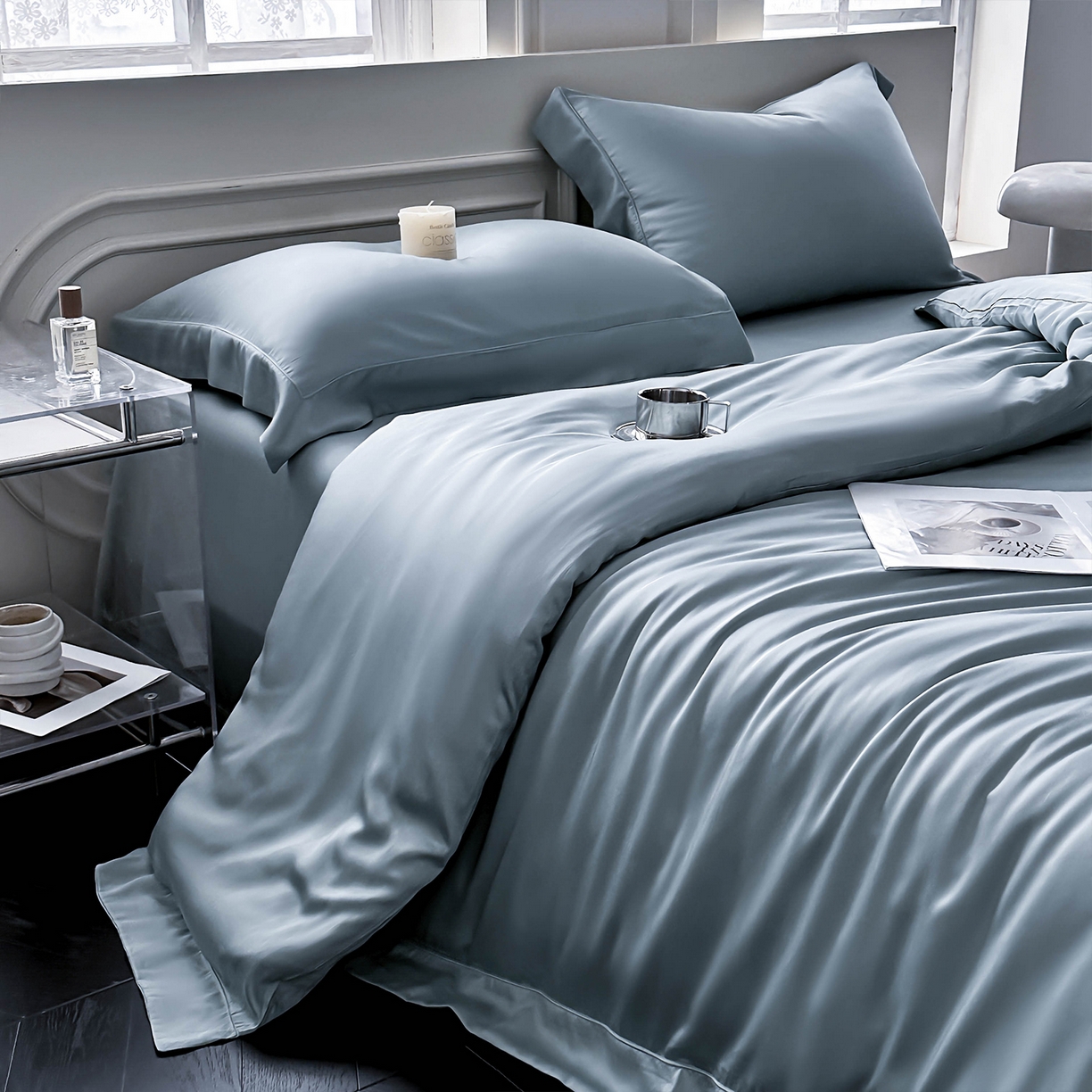 91家纺网 家纺一手货源 找家纺 （总）安妮家居 2025新款100S长绒棉贡缎纯色四件套