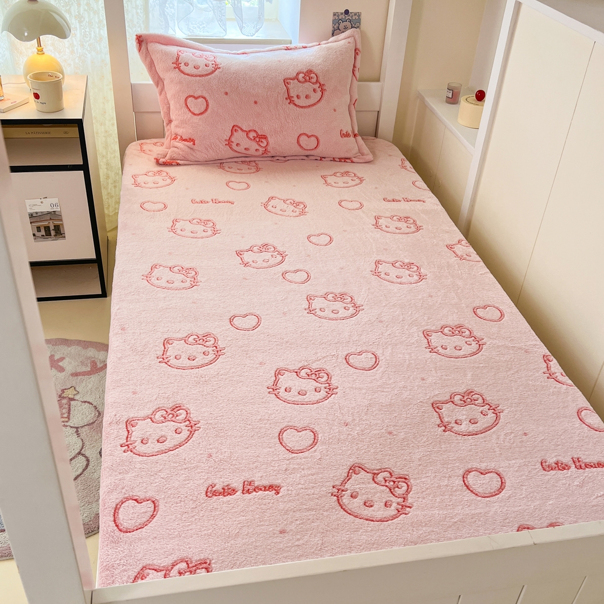 91家纺网 家纺一手货源 找家纺 川悦生活 2025新款雪花绒宿舍单床笠 床笠爱心喵喵